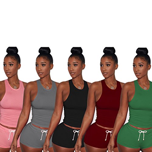 Womens Activewear Sports Sleeveless Tank Top+Shorts 2 Piece Outfits Set Tracksuits Large Black