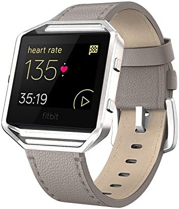Andyoufor Fitbit Blaze Bands Leather with Frame Small Large (5"-8.2"), Genuine Leather Replacement Band with Silver/Rose Gold/Black Metal Frame for Fitbit Blaze Women Men, Black, Brown, White, Gray.