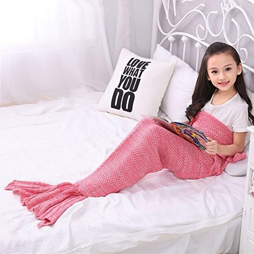 Cunada® Children Crocheted Mermaid Tail Blanket Sleeping Bag Pink