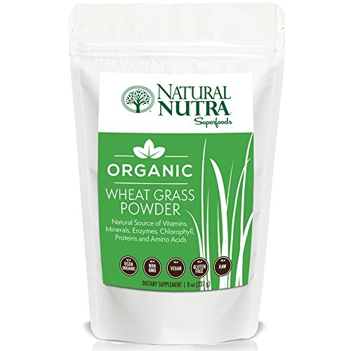 Organic Wheat Grass Powder by Natural Nutra â€“ 8oz, 75 servings â€“ Superfood Dietary Supplement: Chlorophyll, Antioxidants, Vitamins A & B, Amino Acids â€“ USDA Organic, Non GMO, Vegan, Gluten Free, Raw