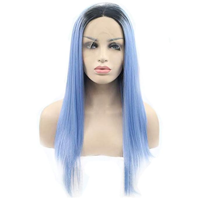 Amazon Com Karissa Hair Blue Lace Front Wigs For Women Dark Roots Ombre Pastel Blue Long Straight Synthetic Wig Natural Hairline Glueless Heat Resistant Fiber Hair Daily Costume Make Up 24inch
