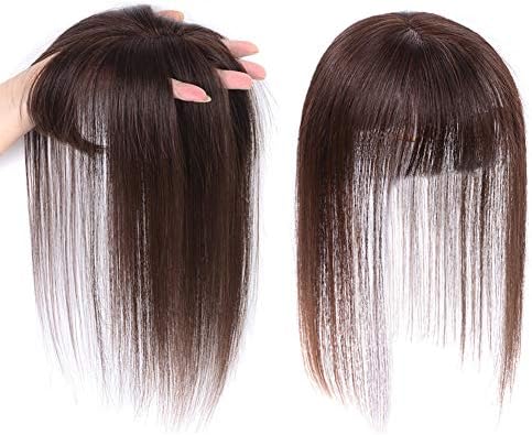 JISHENG Silk Base Clip in Hair Toppers for Women Crown 100% Remy Straight Human Hair Hair Piece Reddish Color 14inch