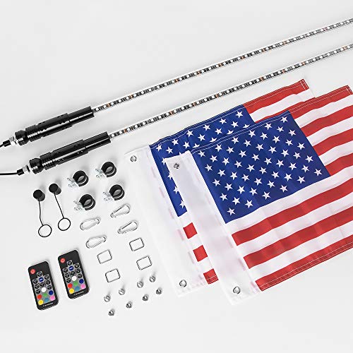 2X GTP 4ft LED Whip Lights - 20 Color RGB - 21 Modes - Waterproof Lighted Antenna Whips Flag Pole for UTV ATV Polaris RZR 4 Wheeler Offroad Jeep Can-am Maverick X3 Yamaha Sand Dune Buggy 4X4 Truck - Thumbnail 6
