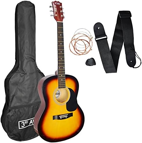 3rd Avenue Full Size 4/4 Acoustic Guitar Steel String Pack Bundle for Beginners, 6 Months FREE Lessons, Bag