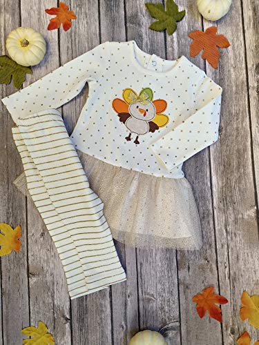 Baby Thanksgiving Clothes for Girls Holiday Long Sleeve Shirt & Leggings Outfit (Turkey White, 24 Months) - Thumbnail 3