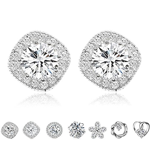 Halo Diamond Women Earrings, Cat Eye Jewels S925 Sterling Silver Halo AAA Cubic Zircona Stud Earrings HN-E