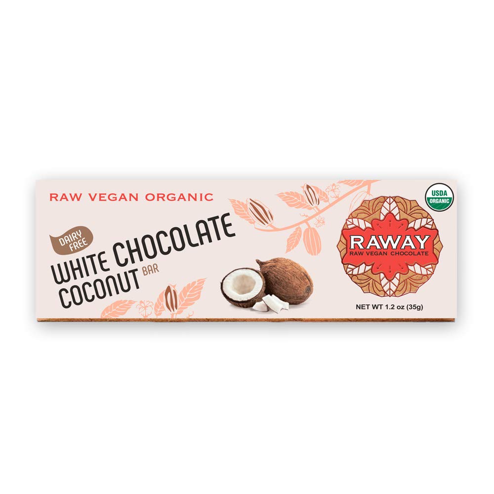 Amazon Com Raway Vegan White Chocolate White Chocolate Coconut Bar Raw Organic Dairy Free Gluten Free Refined Sugar Free Soy Free Low Carb Non Gmo Kosher Parve White Chocolate White Chocolate Grocery Gourmet