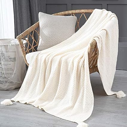Amazon Mh Mylune Home 毛布 ニット ブランケット 北欧 掛け毛布 大判 防寒 かわいい ひざ掛け プレゼント 通年使用 暖かい 肩掛け フリンジ付き 130x160cm ホワイト 綿100 ブランケット 毛布 オンライン通販