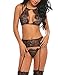 Avidlove Women Lace Lingerie Set with Garter Belts Lace Teddy Babydoll Bodysuit Black S