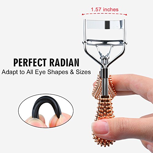 Eyelash Curler, Pro Painless False Lash Curler Spring Loaded Non Slip Handle for Big Small Asian Eyes with 5 pcs Rubber Refills Pads -- Blink Rose Gold