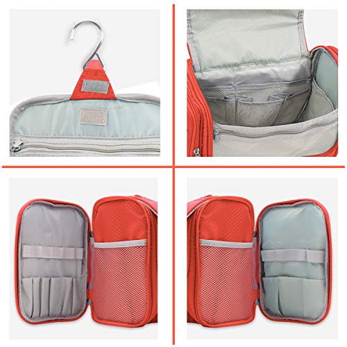 Extra Large Capacity Hanging Toiletry Bag for Men & Women, Portable Waterproof Bathroom Shower Bag, Lightweight Dopp kit Shaving Bag, Sturdy Metal Hook Organizer Makeup Bag (Orange)