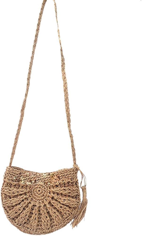 Integrity.1 Women Weave Shoulder Bag,Summer Straw Beach Bag Cross Body Bag for Women/Girl,Rattan Bag Beach Purse,Semicircle Summer Holiday Travel Tote Bags(Khaki) - Image 3