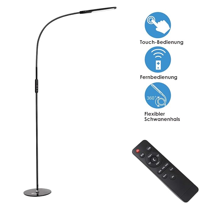 imiGY 9W Stehlampe Led Dimmbar, Led Stehlampe Dimmbar Fernbedienung, Flexible Schwanenhals Licht mit Touch, 5-Level-Helligkei