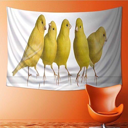 SOCOMIMI Magical Landscape Tapestry flock of yellow canary serinus canaria on its perch in front for Bedroom Living Room Dorm(59W x 51.1L INCH)