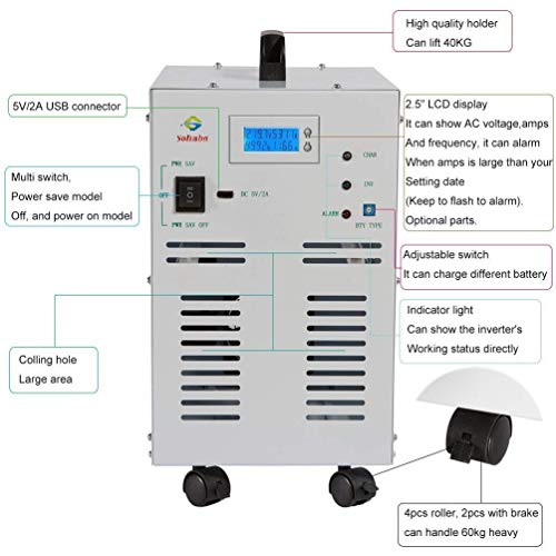 Solinba 3000w(Peak 9000w) Pure Sine Wave Off Grid Power Inverter 80A Charge Function DC48v to AC110v Converter Generator 60Hz+LCD Display