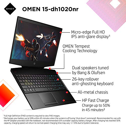 OMEN 15 Gaming Laptop, NVIDIA GeForce GTX 1660 Ti, Intel Core i7-10750H, 8 GB DDR4 RAM, 512 GB PCIe NVMe SSD, 15.6" Full HD, Windows 10 Home, RGB Keyboard (15-dh1020nr, 2020 Model) - Image 3
