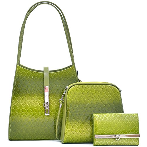 Dasein Womenâ€™s 3pcs Classic Snack Skin PU Leather Top Handle Handbag Shoulder Bag with Matching Wallet