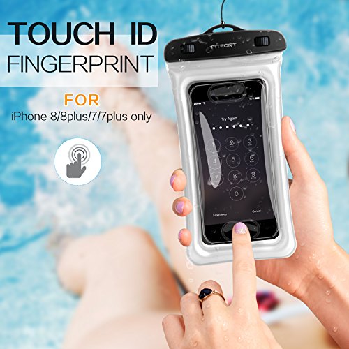 Floating Waterproof Case Phone Pouch -FITFORT Touch ID Fingerprints Available TPU Clear Dry Bag for iPhone X 8 7 6 Plus Samsung Galaxy Google Pixel HTC LG Sony (2-Pack)-Black&Crystal