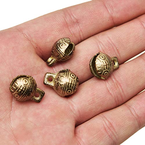 Pomeat 30Pcs Antique Gold 0.7'' x 0.6'' Inches Brass Bells Vintage Indian Bells Charms Pendants for Crafting,Home Door Decor