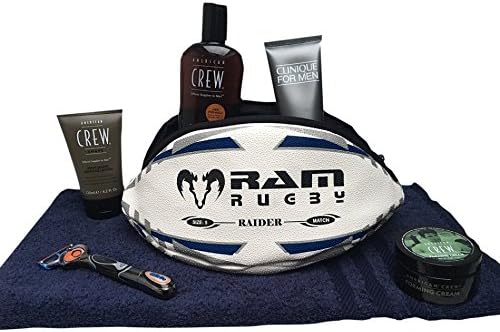 Ram Rugby Ball Wash Bag, Waterproof Travel Bag with Rugby Grip Rubber Outer & Cotton Lining, 33 x 18 x 14 cm