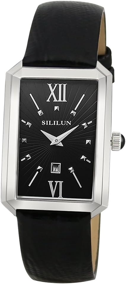 SILILUN Unisex Watch Men Rectangle Wrist Watch Quartz Analog Leather Business Watch Dress Watch