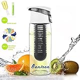 Bonison Newest Stylish High Quality Tritan Fruit Infuser Water Bottle, Leak Proof, Trendy Durable with Folded Handle for Fruit, Juice, Iced Tea, Lemonade & Sparkling Beverages (23 oz with 2 Gifts)