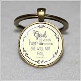 Large God Is Within Her She Wil Not Fall Pendant Keychain Christian Keychain Christian Pendant Inspirational Psalm 46:5 Keychain