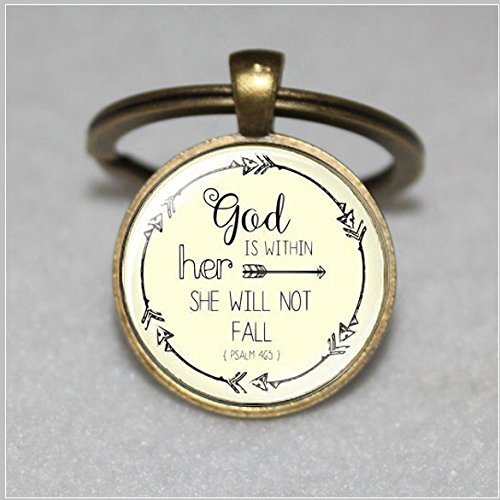 Large God Is Within Her She Wil Not Fall Pendant Keychain Christian Keychain Christian Pendant Inspirational Psalm 46:5 Keychain