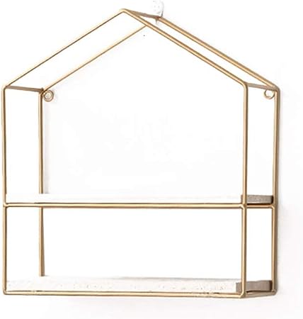 Vast Creative House Shape Wall Shelf Gold Iron Art Wall Shelves Decorative Hanging Shelf Assembled Display Unit For Living Room 407 Amazon Co Uk Kitchen Home