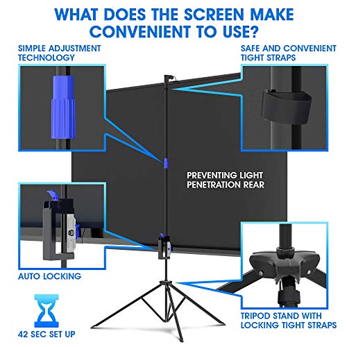 Projector Screen with Stand 100in, Indoor and Outdoor Projection Screen for Movie/Office Presentation, 16:9 HD Premium Wrinkle, Tripod Screen for Projector with Carry Bag and Tight Straps (Renewed)