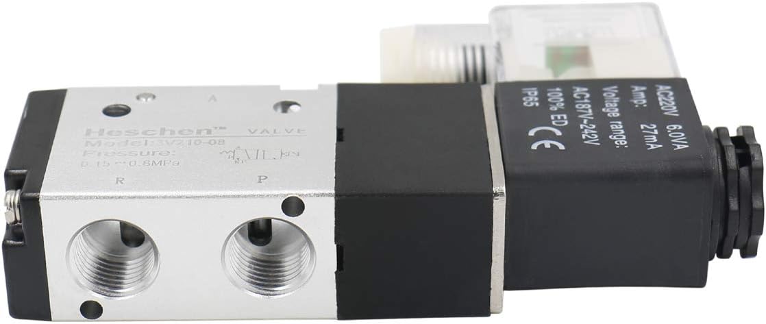 Heschen Electrical Pneumatic Solenoid Valve 3V210-08 PT1/4 3/2 Way (AC 220V), Silver, Black - Image 4
