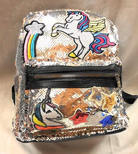 SWARUP"Unicorn Sequins Backpack Unicorn Horse Rainbow Stars Shoulder Bag Women Girls Travel School Bags Rucksack" (White)