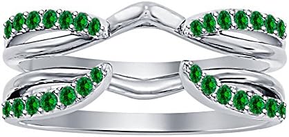 tusakha 1/4 ct Green Emerald Enhancer Solitaire Engagement Ring 14k White Gold Plated Guard Wrap Jacket