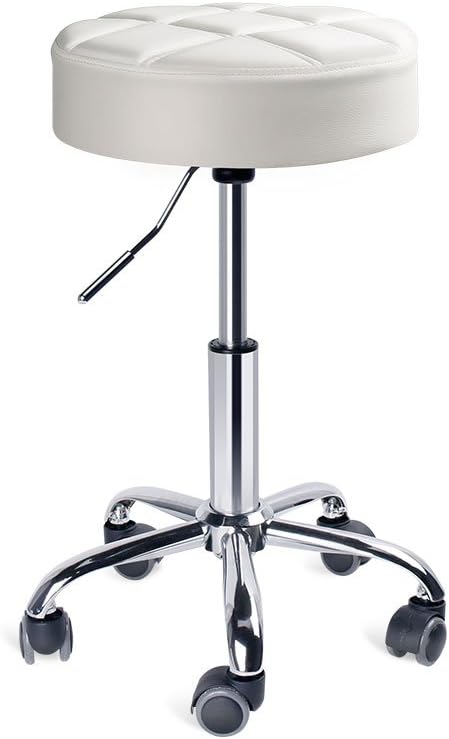 Leader Accessories Swivel beauty Stool Round Rolling Stools Adjustable Work Stool with 5 Wheels (White/seat cushion Φ14) - Image 3