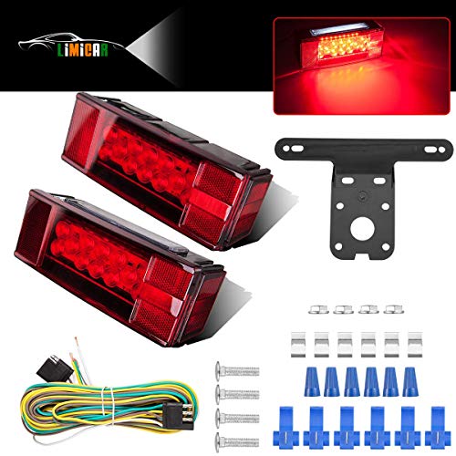 LIMICAR LED Trailer Lights Kit Waterproof 12V Led Rectangular Trailer Lights Stop Brake Turn Running Marker Lights with License Plate Bracket Wiring Harness for Truck Marine RV Red White