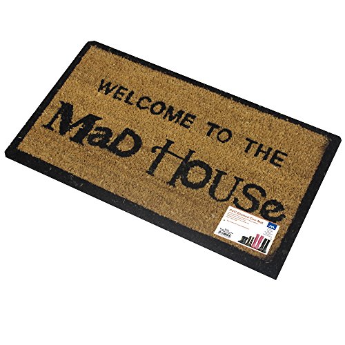 JVL Novelty PVC Backed Coir Mad House Entrance Door Mat, Vinyl, Brown, 33 x 60 cm Flooring