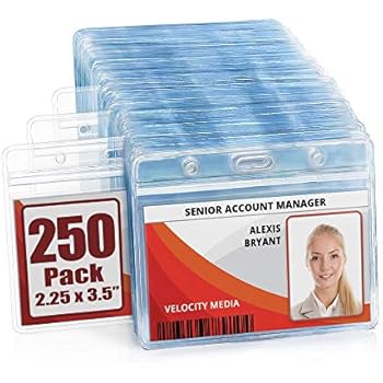 MIFFLIN Horizontal ID Name Badge Holder (Clear, 2.25x3.5 Inches, 250 Pack), Waterproof and Resealable Plastic Card Holders