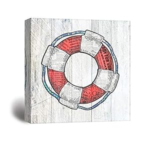 Square Canvas Wall Art - Rustic Sailing Themed Life Ring on Wood Background - Giclee Print Gallery Wrap Modern Home Art Ready to Hang - 12x12 inches