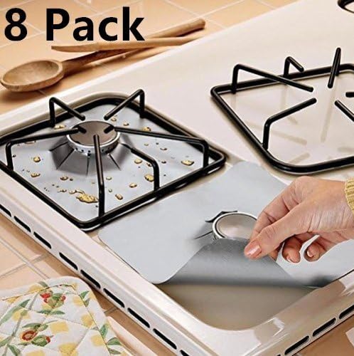 ANSTER 8 Pcs 27x27cm Reusable Silver Gas Range Protector Liner Non Stick Gas Hob Stovetop Cooker Protectors