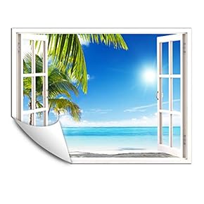 Wall Murals for Bedroom Fake Window Beach White Window Removable Wallpaper Peel and Stick Wall Stickers - 24x32 inches