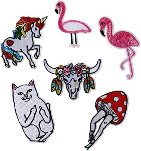 12PCS Iron On Patches Lot Embroidered Flamingo Unicorn Horse Ox Head Applique Fabric Patch for Clothes Sewing Craft Supplies