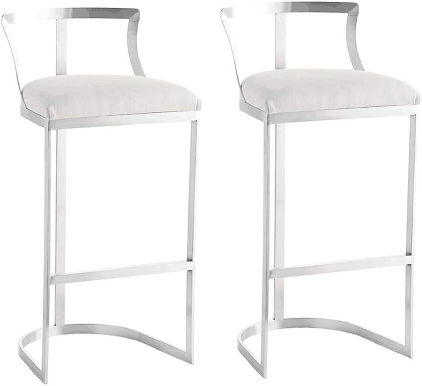 FMLDZ Bar Stool High Stool, Metal Hollow Backrest Creative Breakfast Kitchen Home Bar Cafe Chair, Silver White, One Piece/Two Pieces with Backrests Armrests and Footrests