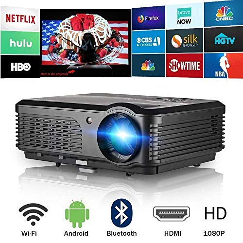 Projector Bluetooth WiFi Android 4400 Lumen LCD LED Multimedia Video Projector Home Theater Support HD 1080P Airplay HDMI USB RCA VGA AV for Gaming Fire TV Stick Smartphone DVD Laptop Outdoor Movie