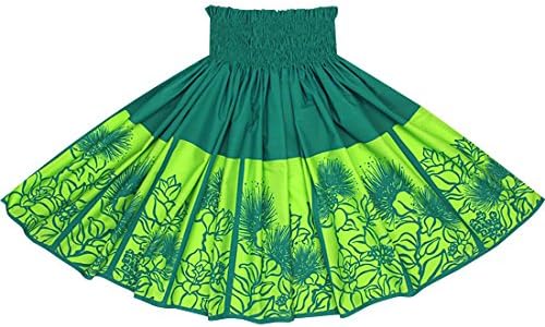 Custom orders (30 in; 4 elastic bands) hula dance; Green pau skirt Lehua pattern 2525GNLG