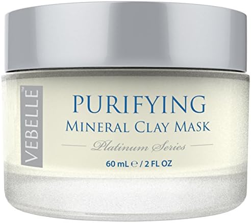 VEBELLE Clay Mud Mask by Anti Aging Company - Organic &amp; Natural Facial Mask for Deep Pore Cleansing, Oily Skin, Acne &amp; Blackheads - Reduce Apperance of Wrinkles &amp; Large Pores - 60mL / 2oz
