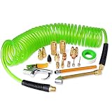 PowRyte Elite 20-Piece Air Hose Fittings 1/4" NPT Air Compressor Accessory Kit with Blow Gun, Air Chucks, Inflation Needles, 25Ft Air Hose and Brass Fittings