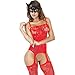 Red QueensHot Sexy Sheer Lingerie Babydoll Suspender Corset Nightie Leotard Body Suit Stocking With Venetian Eyemask, Red L
