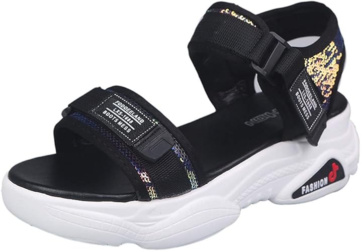 Amazon サンダル レディース 夏 軽量 厚底 5cm 美脚 防滑 疲れない 柔らかい 歩きやすい マジックテープ ファッション オシャレ カジュアル 通勤 通学 スポーツ ビーチ コンフォートサンダル ブラック ホワイト 22 5 25 0cm ノーブランド品 ファッションサンダル