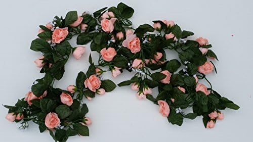 6' Pearl Rose Garland Artificial Silk Wedding Bridal Flowers Home Decor (Peach)
