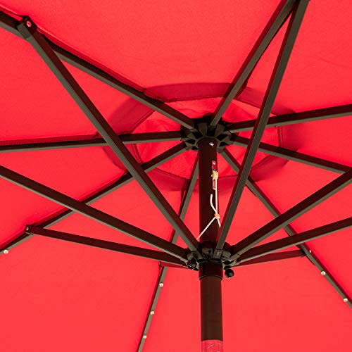 Ainfox 9 FT Solar Patio Umbrella, 32 LED Lighted with Tilt w/Crank Adjustment, 8 Steel Umbrella Ribs, Outdoor Waterproof Fade-Resistant Fabric for Garden, Deck, Backyard, Pool